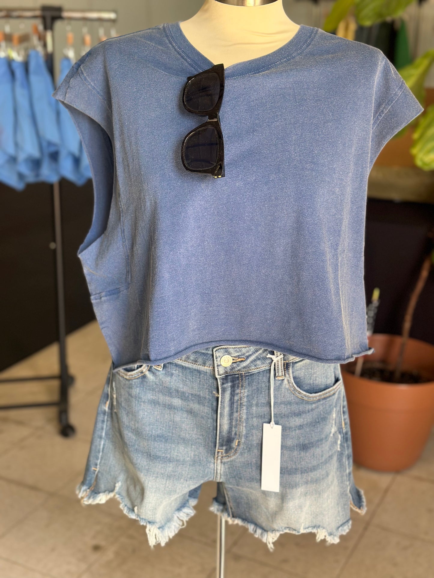 Washed Navy Boxy Crop