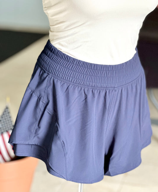 Navy Flowy Track Short