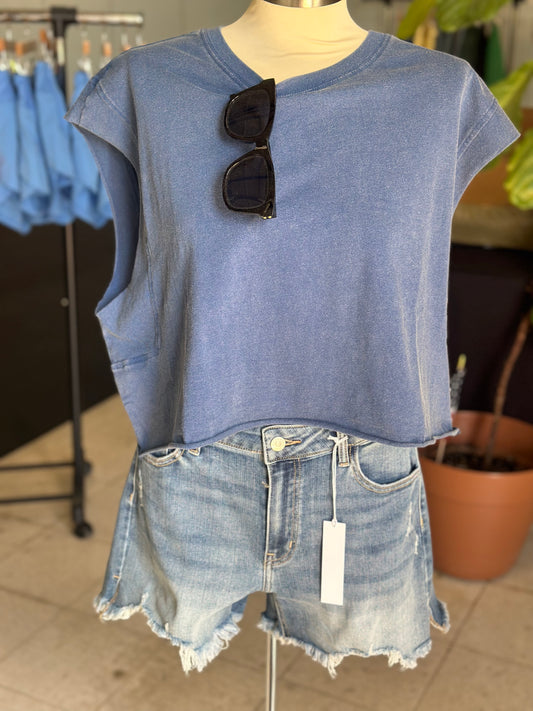 Washed Navy Boxy Crop